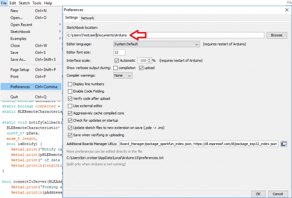 Sketchbook location in Preferences